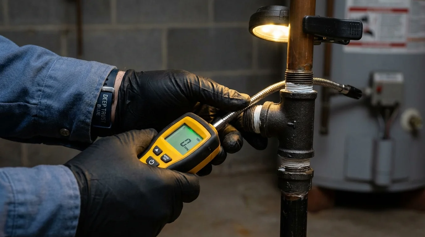 Gas leak detection with electronic sniffer by Johns Plumbing LLC in Wolcott