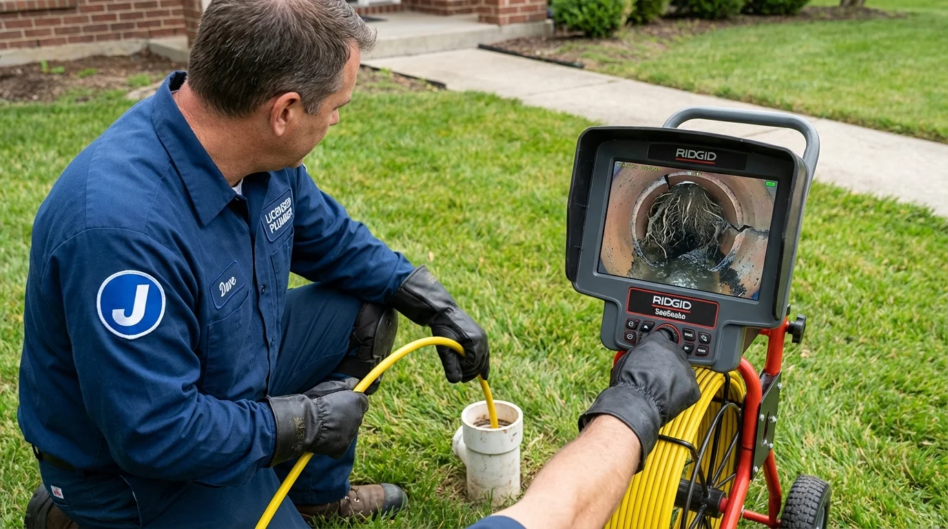 Sewer camera inspection being performed by Johns Plumbing LLC in Wolcott